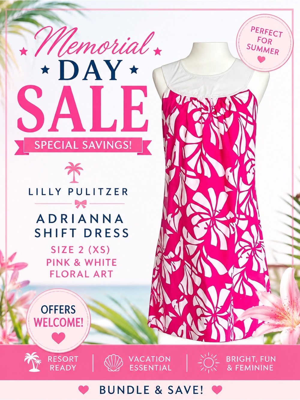 Lilly Pulitzer Adrianna Shift Dress Size 2 XS Pink White Floral  Resort Preppy